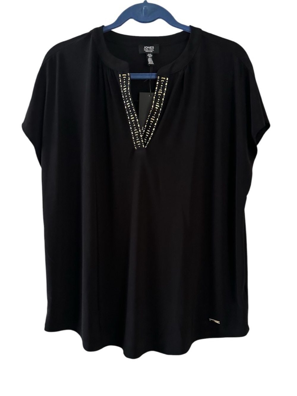 Jones New York Black Gold Embellished V Neck Blouse Size 1X - Picture 2 of 8